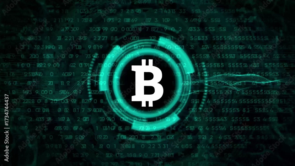 Obraz premium Bitcoin Cryptocurrency Symbol in a Digital Futuristic Interface with Binary Code digital currency finance