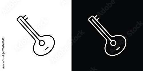 Sitar icon in black and white linear versions