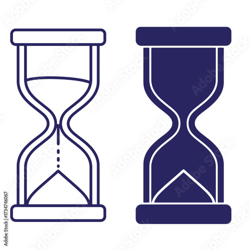 Two hourglass icons representing time passing and deadline concepts simple vector illustration