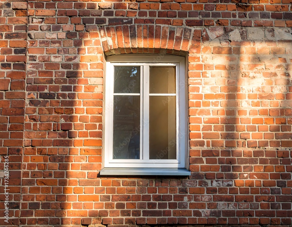 Fototapeta premium Brick wall with window and sun shadows