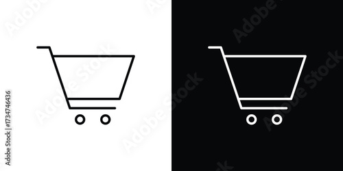 Shopping cart icon in black and white linear versions