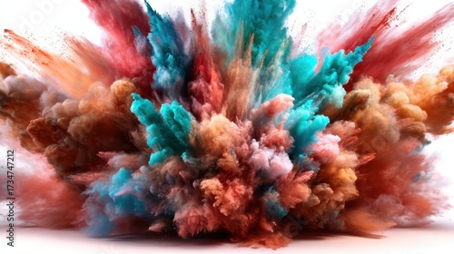 An artistic display of vibrant colored dust and smoke creating a captivating explosion effect, symbolizing energy and creativity in motion.