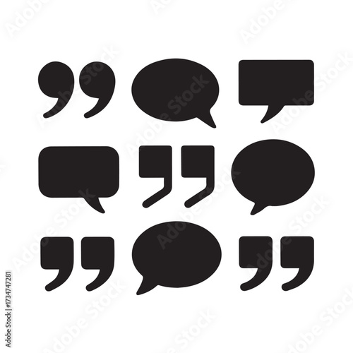 Communication and Testimonial Icons: Quotation Marks and Talk Bubbles