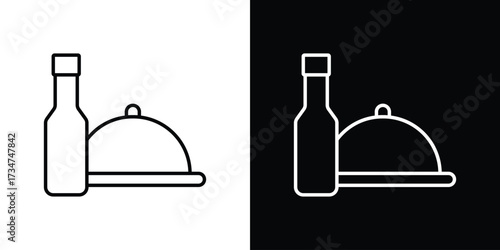 Room service icon in black and white linear versions
