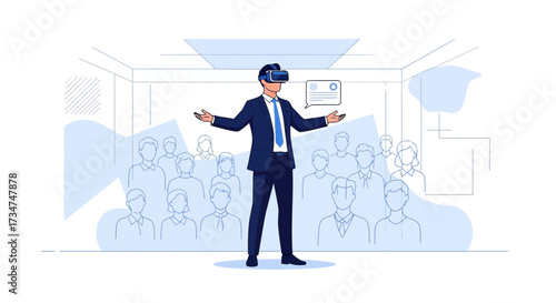 Immersive virtual reality presentation by a professional speaker with a large audience
