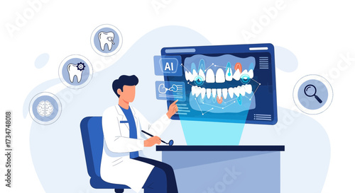 Innovative dental technology with ai assistance dentist analyzing virtual x ray data  for healthcare