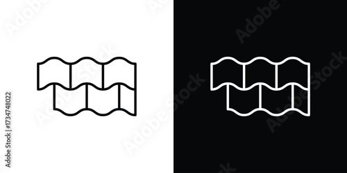 Roof tile icon in black and white linear versions