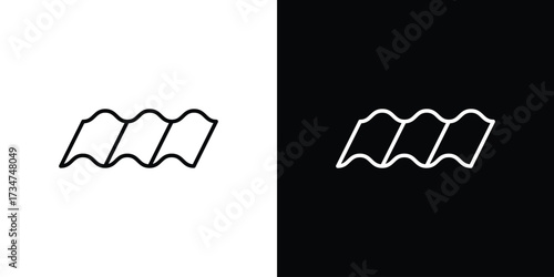 Roof tile icon in black and white linear versions