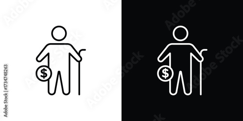 Retirement icon in black and white linear versions