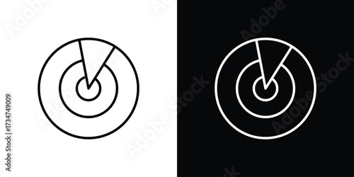 Radar detection icon in black and white linear versions