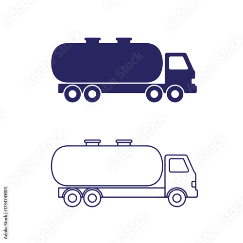 Vector illustration of a fuel tank truck showing a solid and outline design concept