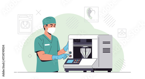 Medical professional using 3D printer to create custom implants for medical applications