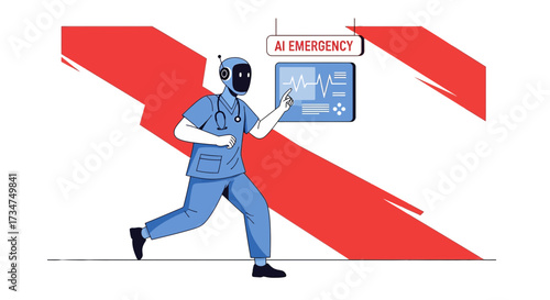 Robotic healthcare professional responding to a critical AI emergency situation displayed on a
