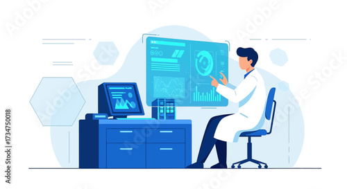 Scientist Analyzing Data on a Futuristic Touchscreen Interface in Laboratory Setting