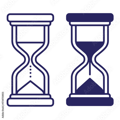 Vector illustration of two hourglass designs depicting time running out or time passing