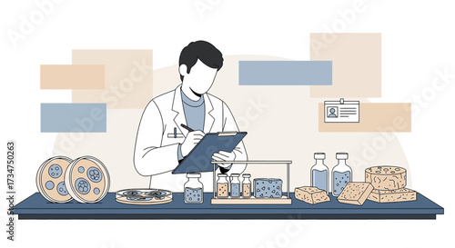 Scientist in a lab coat conducting research and taking notes on scientific experiments