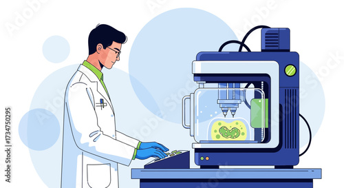 Scientist operates 3D bioprinter, advancing tissue engineering and regenerative medicine through