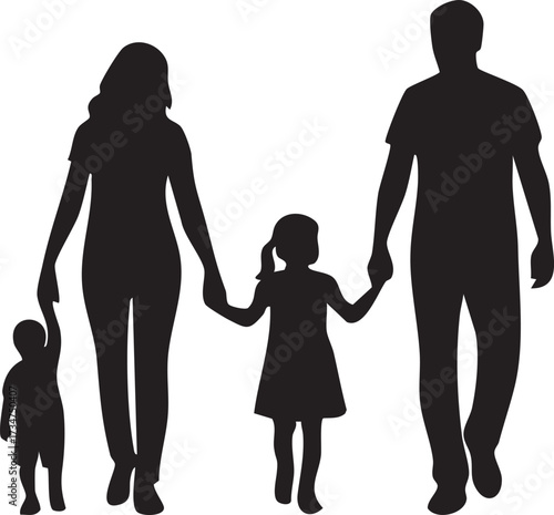 Family walking together silhouette vector