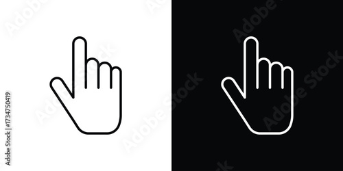 Pointing hand icon in black and white linear versions