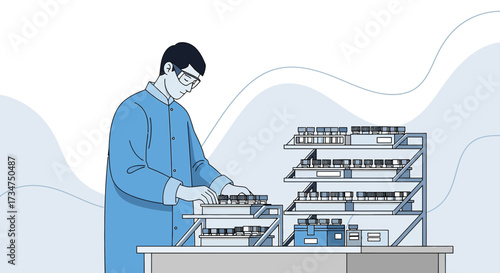 Scientist working in laboratory with test tubes and scientific research process