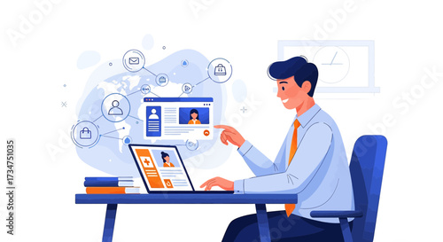 Virtual Healthcare and Global Online Communication Illustration Depicting Telemedicine and