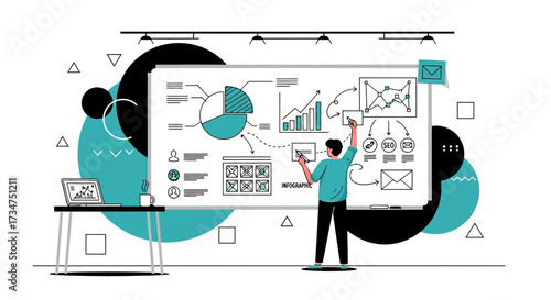 Visual representation of strategic planning and business process optimization whiteboard