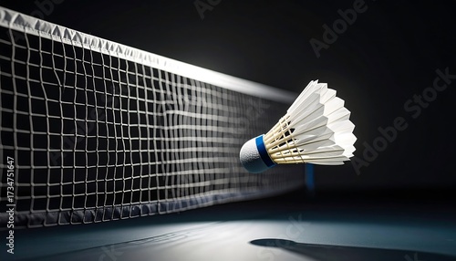 Shuttlecock Flying Towards Badminton Net Sport Competition Concept