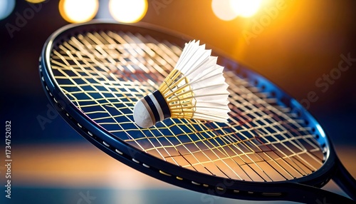 Shuttlecock on Badminton Racket Ready for Play with Blurred Background