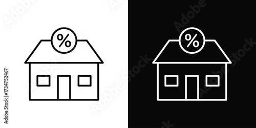 Mortgage rate icon in black and white linear versions