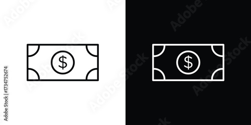 Money icon in black and white linear versions