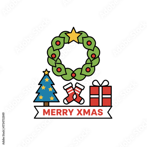 Classic vector Christmas card adorned with holiday decorations