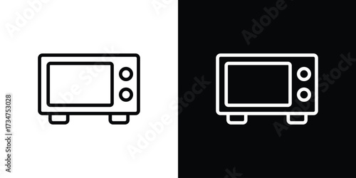 Microwave icon in black and white linear versions