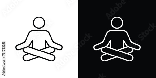 Meditating icon in black and white linear versions