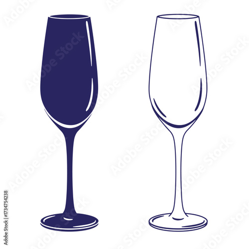 Elegant outline illustration of two champagne flutes in vector design for celebration