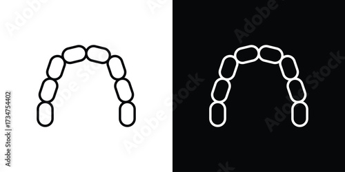 Lingual braces icon in black and white linear versions