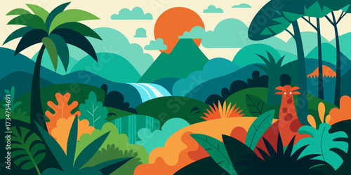 tropical landscape with palm trees