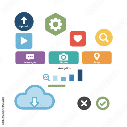 Flat icons and UI web elements for designing mobile apps and websites