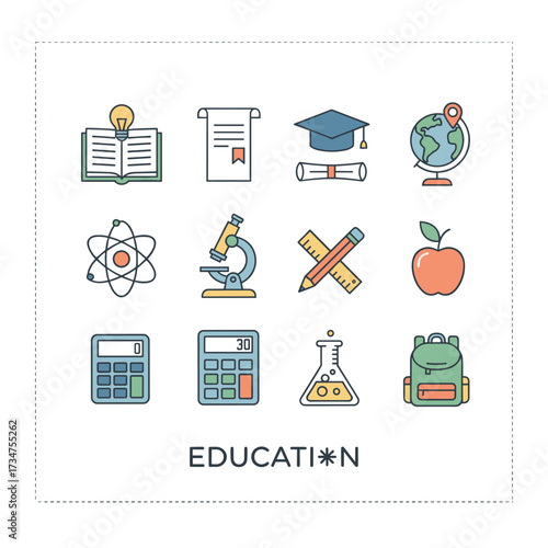 A collection of slender line icons for education, suitable for websites, mobile sites, and apps, with editable strokes