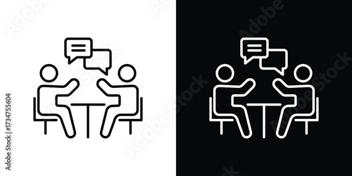 Job interview icon in black and white linear versions
