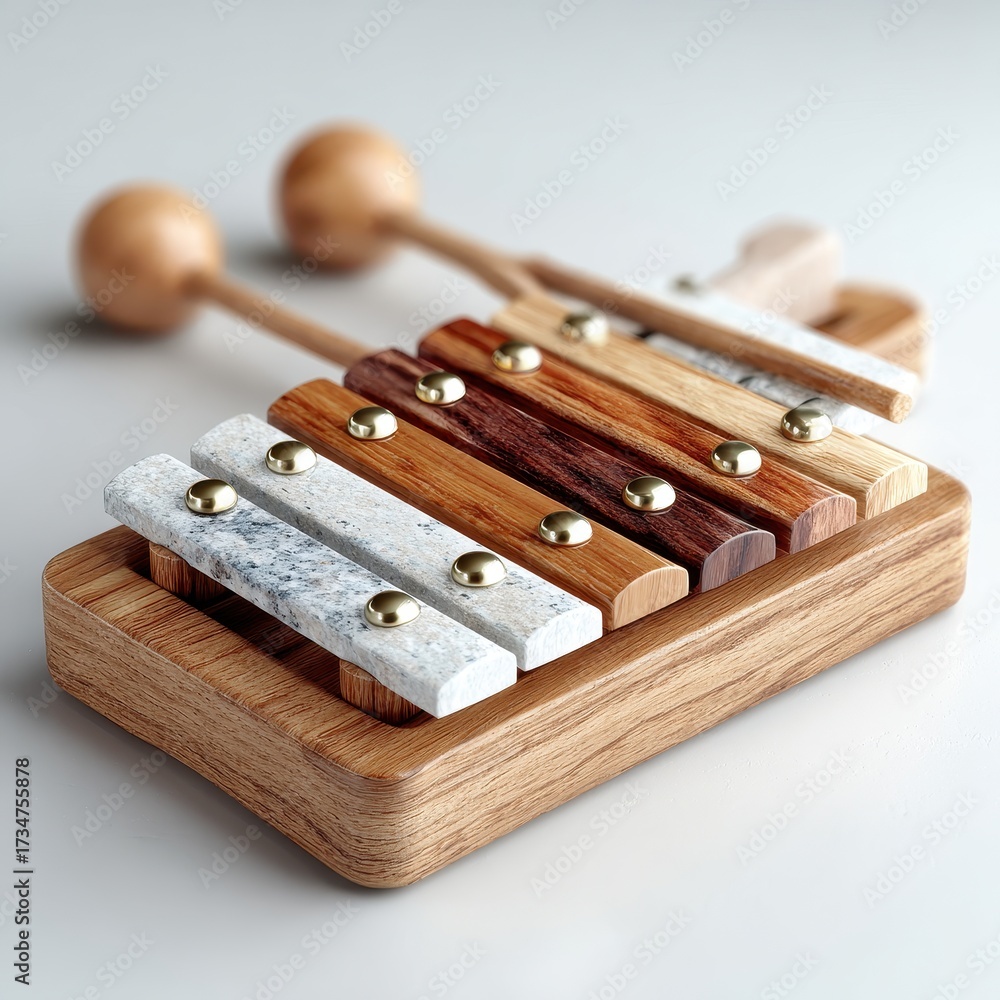 Naklejka premium Wooden Xylophone with Mallets, Musical Instrument for Children, Close-Up