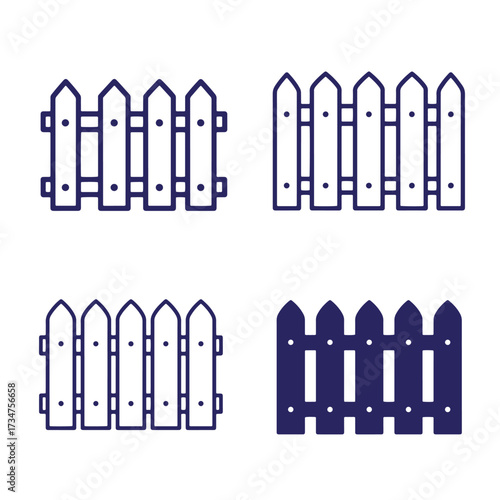 Set of four different decorative picket fence designs in various styles for design use