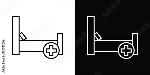 Hospital bed icon in black and white linear versions