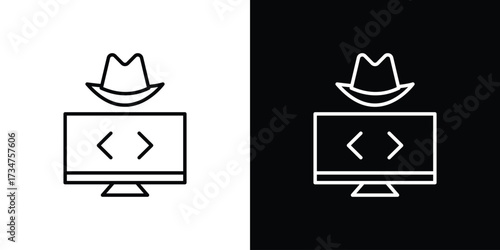Hacker icon in black and white linear versions