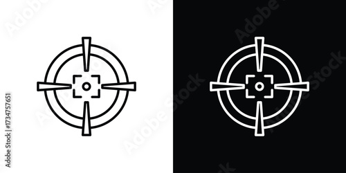 Gun target icon in black and white linear versions
