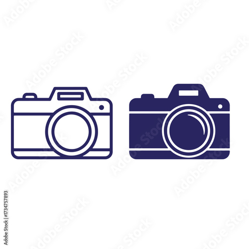Simple minimalist photography camera icon vector illustrations depicting photographic equipment and concepts