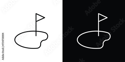Golf yard icon in black and white linear versions