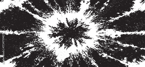 Circular starburst explosion texture. Distressed uneven grunge background. Abstract vector illustration. Overlay to create interesting effect and depth. Isolated on white background.