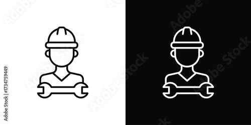Engineer icon in black and white linear versions