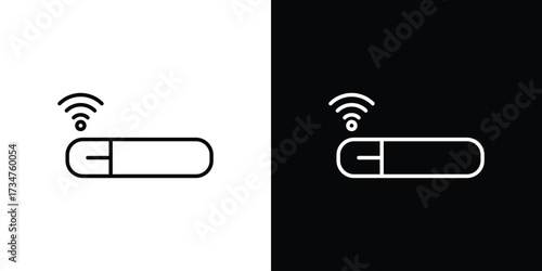 Dog microchip icon in black and white linear versions