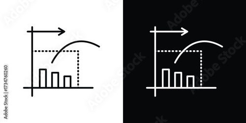 Diminishing returns icon in black and white linear versions